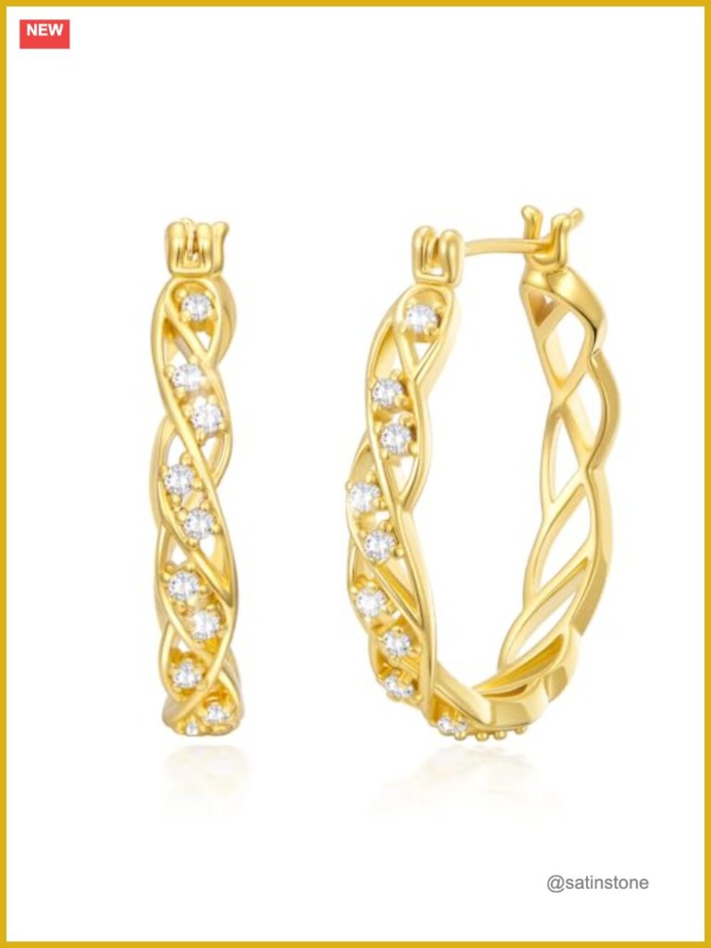 14K Gold Plated Hoop Earrings 25mm Huggie CZ Latch Back Women